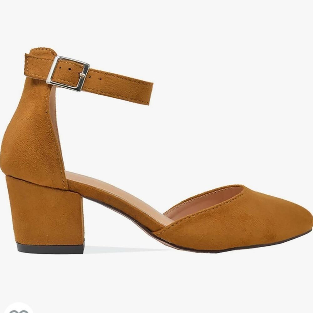 New Chase + Chloe Block Heel Pointed Toe Shoes Sz 7 Faux Brushed Suede - Picture 1 of 12